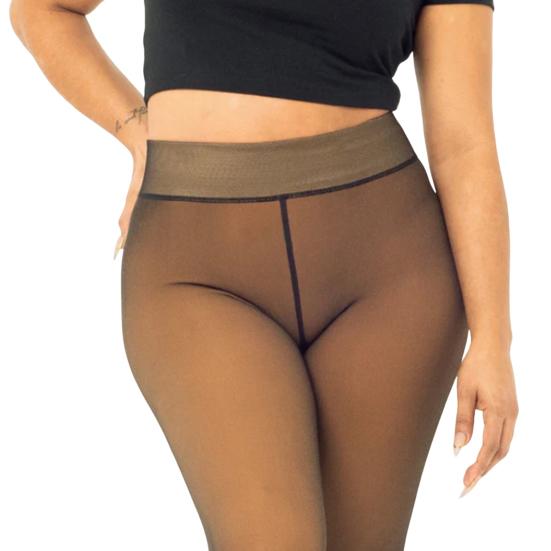 Женские колготки с флисовой подкладкой Зимние с высокой талией Большого размера Леггинсы Прозрачные Теплые Колготки Имитация Полупрозрачных Термальные Плотные Колготки для Платьев Свиданий Вечеринок