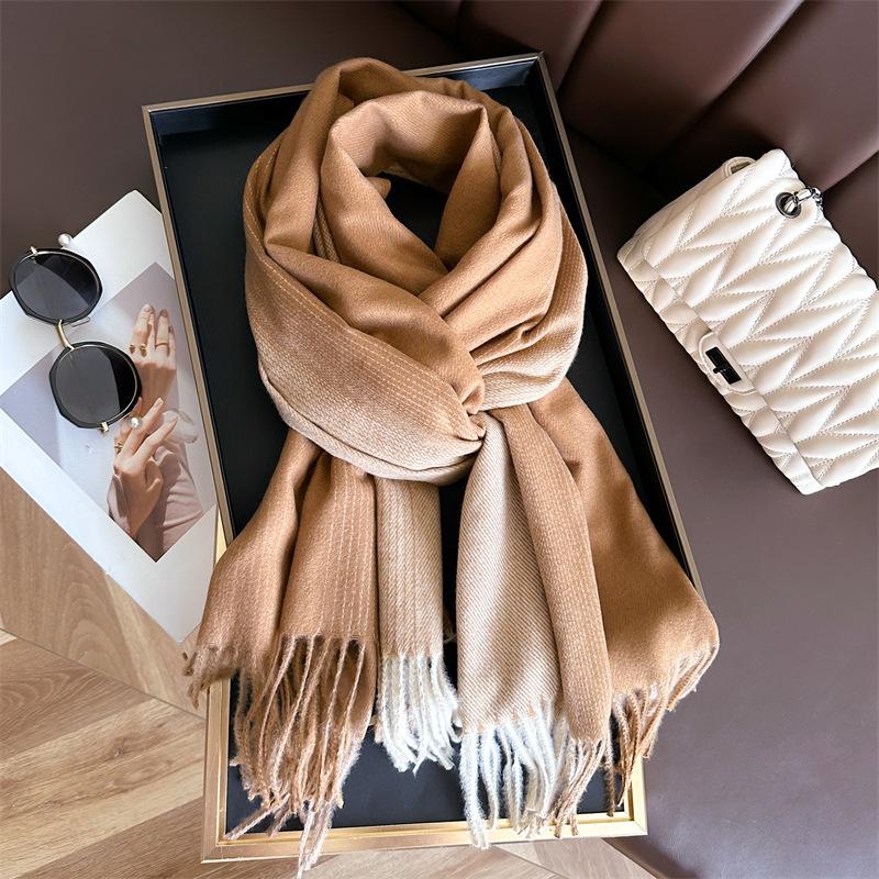 2024 Autumn And Winter New Fashion Versatile Tassel Imitation Cashmere Plaid Warm Shawl Scarf For Both Men And Women