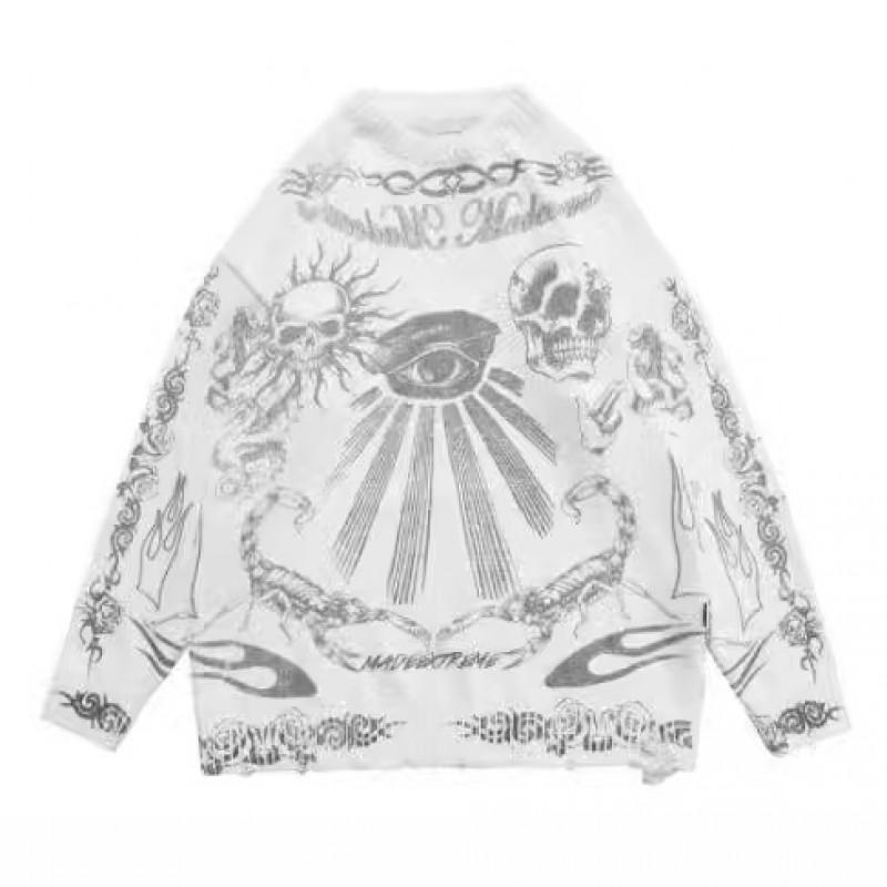 Womens Gothic Punk Y2K Streetwear Long Sleeve Knit Sweater - Black Wine Red White