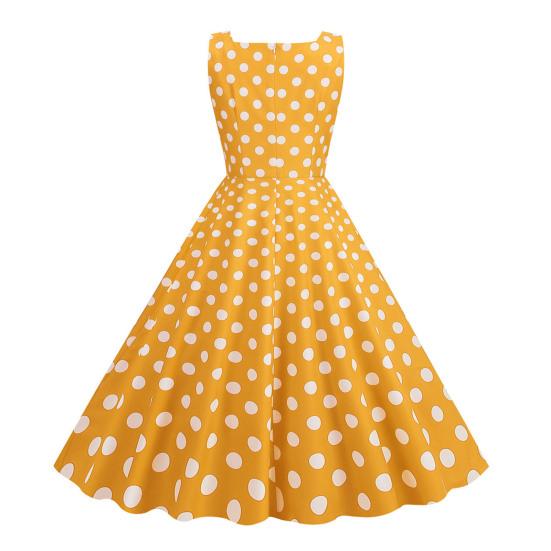 Женское платье трапециевидной формы в стиле ретро с большими качелями, облегающее, с высокой талией, без рукавов, с квадратным вырезом и точечным принтом