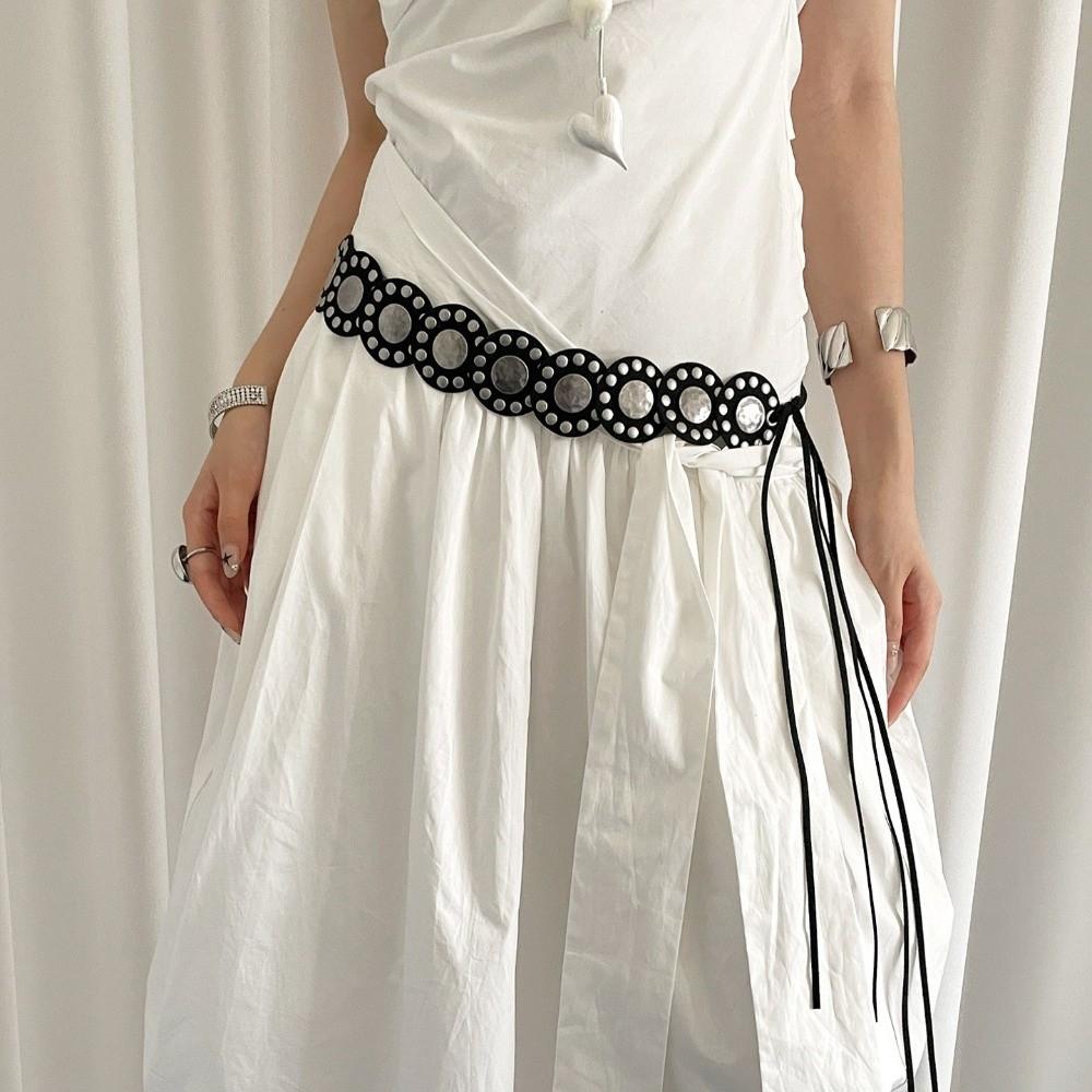 Круглый женский ремень с заклепками Черный Кофе Ремень для платья Джинсовый ремень Модный кожаный пояс на талию Украшение талии