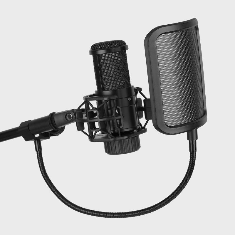 Large Metal Mesh Anti-Spray Mic Filter: Clip-On Stand for Noise Reduction in Professional Recording and Live Broadcasting