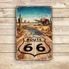 Винтажная металлическая табличка Route 66 - Рустикальное железное настенное искусство с дизайном пустыни и кактусов, идеально подходит для кафе, кухонь, баров и домашнего декора