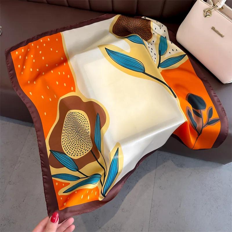 Fashion Handkerchief Women Neck Scarves Silk Satin Headband Small Hijab Scarfs Cartoon Print Kerchief Cute Hair Scarf For Ladies