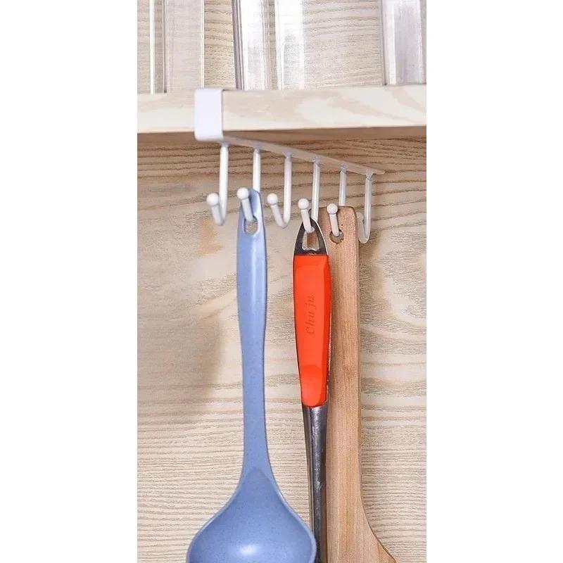 6 Hooks Multifu Cup Holder Hang Cabinet Under Shelf Rack Metal Household Kitchen Cupboard Cabinet Storage Organiser Hooks Racks