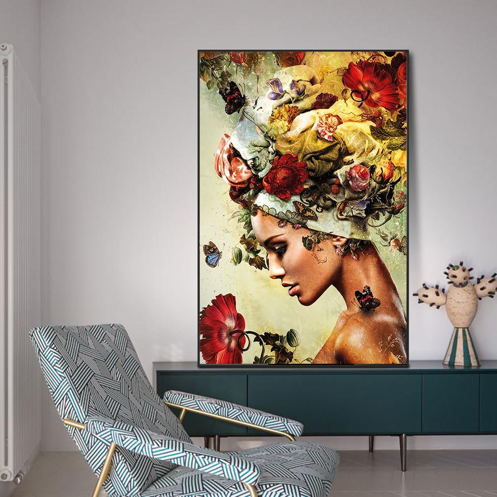 Цветы женские настенные художественные постеры и принты африканские женские картины на холсте современные абстрактные портретные картины домашний декор