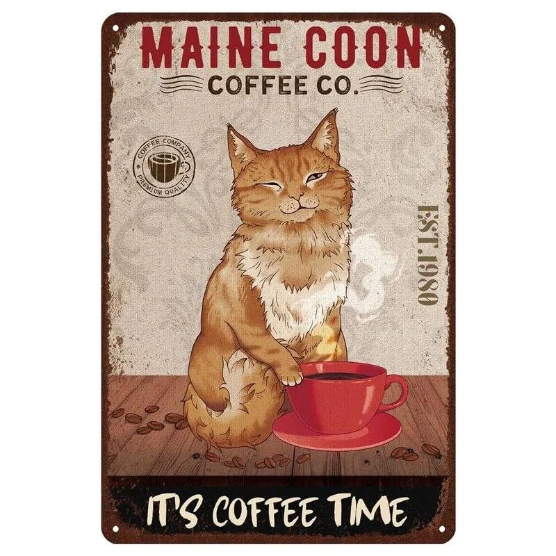Нет кофе, нет работника, кот, металлические жестяные таблички, подарок для любителей кошек, винтажная табличка, металлический человек, пещерный бар, паб, клуб, кафе, украшение на стену дома