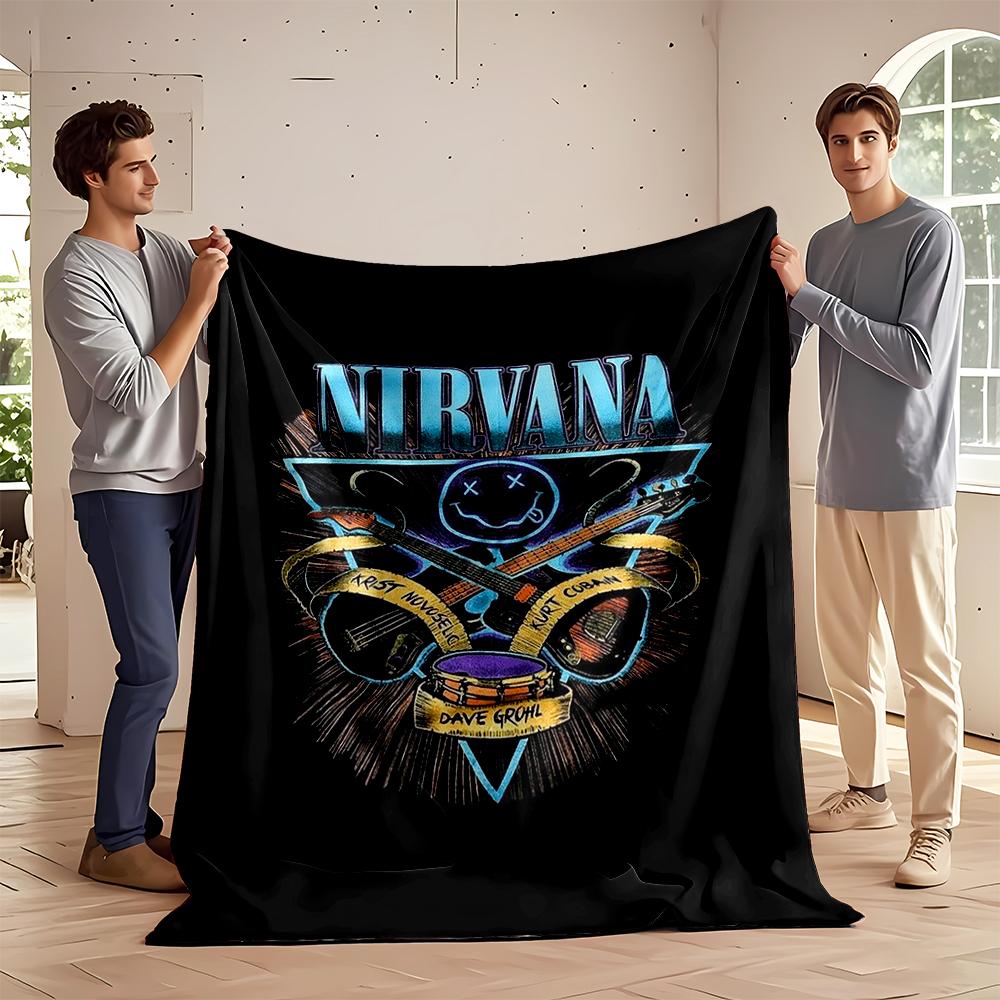 Nirvana Band Logo with Instruments Design Flannel blanket for bedroom, living room, sofa, and nap sofas.