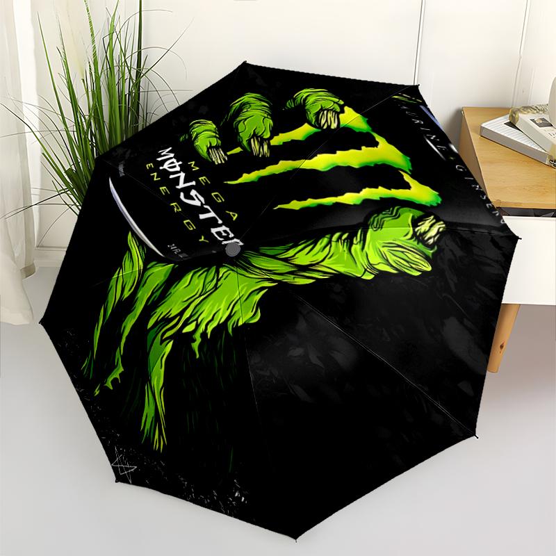 Автоматический зонт с принтом логотипа Monster Energy, 8 спиц, железный каркас, пластиковая ручка, подходит для путешествий на открытом воздухе и на каждый день, идеальный подарок