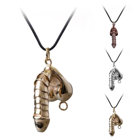 Мужское ожерелье Забавный подарок Эротическая личность Золотой Унисекс Сплав Инкрустированный стразами Подвеска в виде пениса Модная бижутерия
