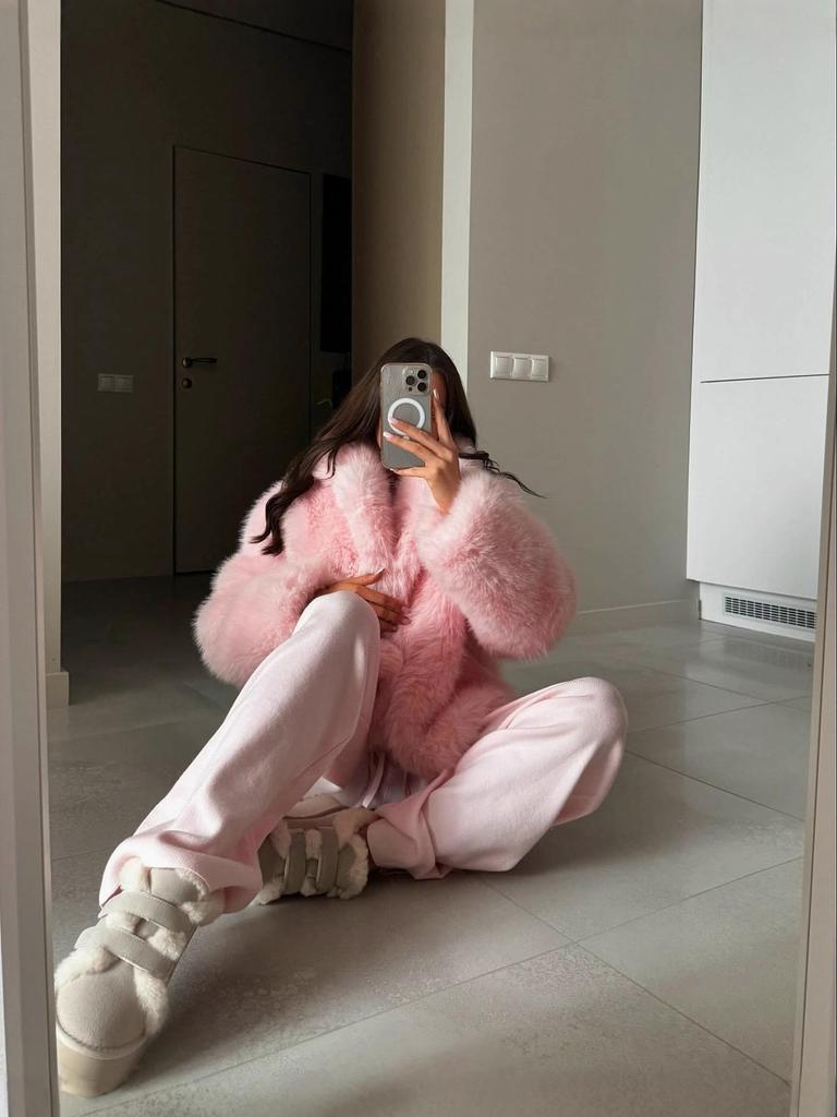 Женское зимнее пальто из искусственного меха лисы с воротником-стойкой