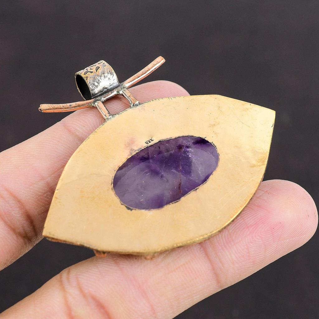 Подвеска со звездным аметистом, медная подвеска, украшения ручной работы в стиле бохо, подвеска из натурального драгоценного камня, медная подвеска в современном стиле, специальный подарок для женщин