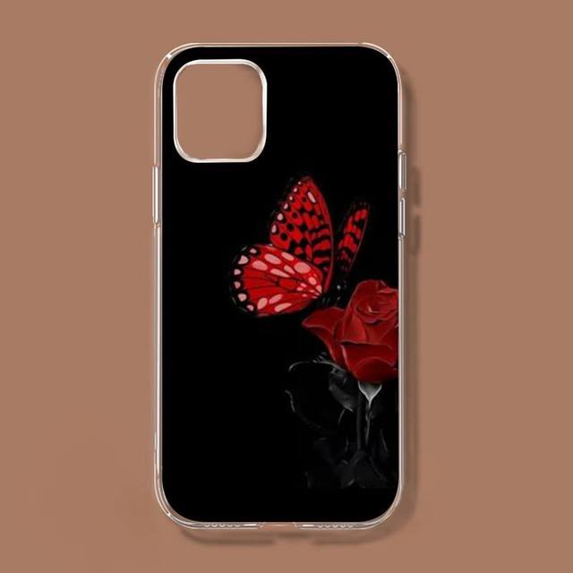 Чехол для телефона «Красная бабочка на белых розах» с цветком для Iphone 11 12 13 Mini Pro Xs Max 8 7 6 6s Plus X 5S Se 2020 Xr
