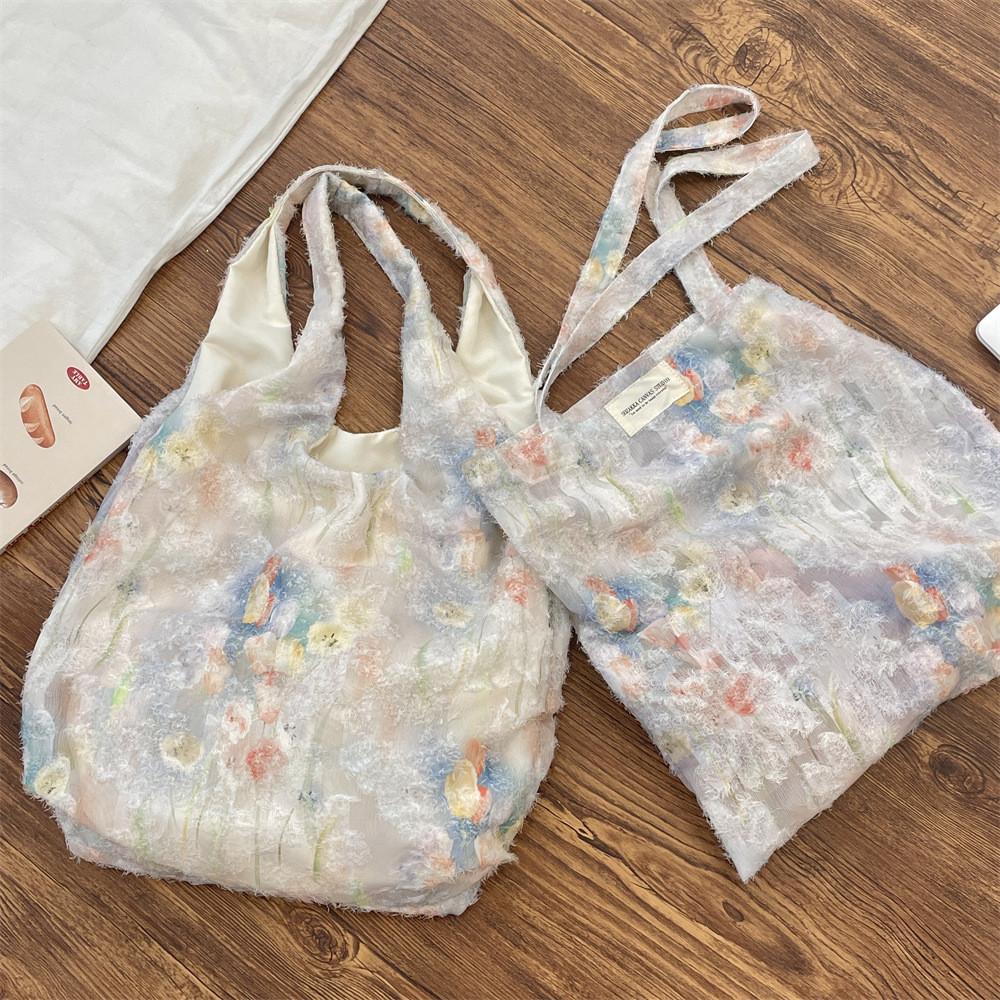 Flower Print Tote Bag With Polyester Fabric And Spacious Design For Daily Use