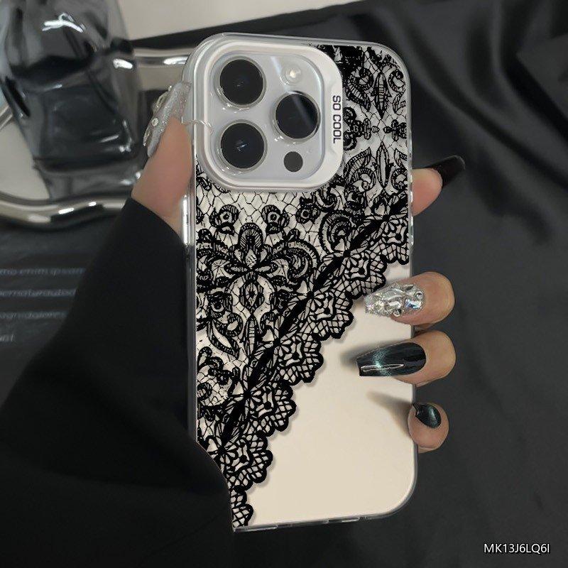 Gothic cool Lace for iPhone 17 16 15 14 13 12 11 Series Pro Max Plus Double Layer Protection Vintage Dark Lace