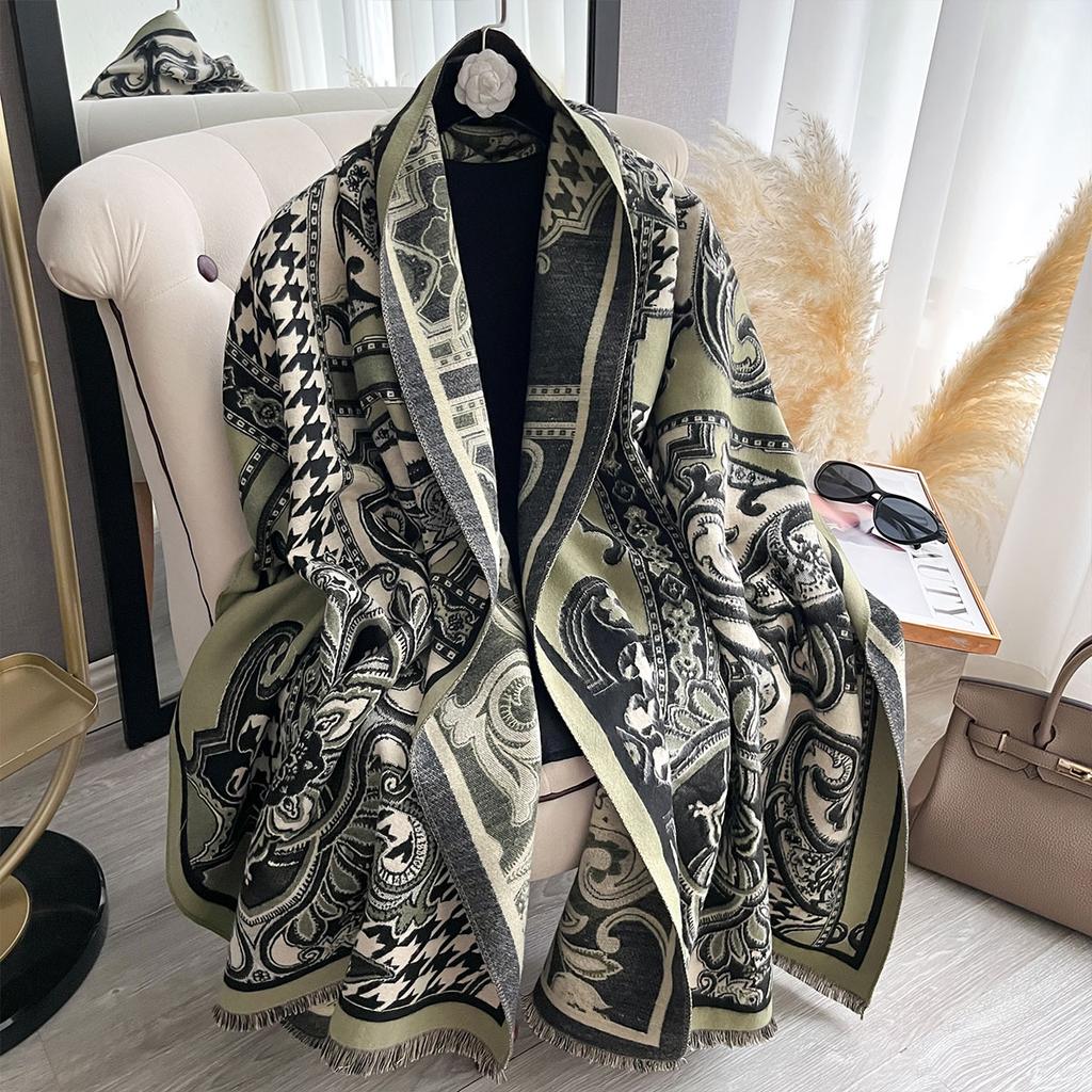 Women Bohemia Imitation Cashmere Two Sided Print Scarf Soft Warm Pashmina Shawl Autumn Winter Coldproof Windproof Blanket