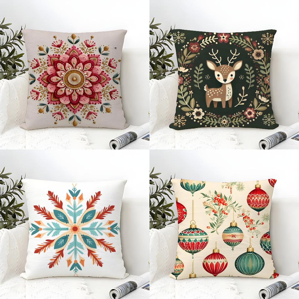 Classic Snowflake Animal Print Pillow Case Cotton Linen Fabric Square Zipper Pillowcase Home Decorative Living Room