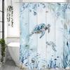Занавеска для душа «Морская черепаха», Сине-зеленый Пляжный Прибрежный Морская Черепаха Морская звезда Медуза Подводные Существа Ванная Комната Декоративный Шоу