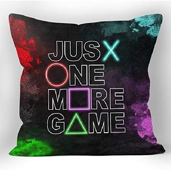 XUISWELL Gamer Just One More Game Soft Throw Pillow Cover, Gamer Gifts, Cushion Cover for Sofa Bed Home Game Room Decor 18 x 18 Inch, Gamer Room