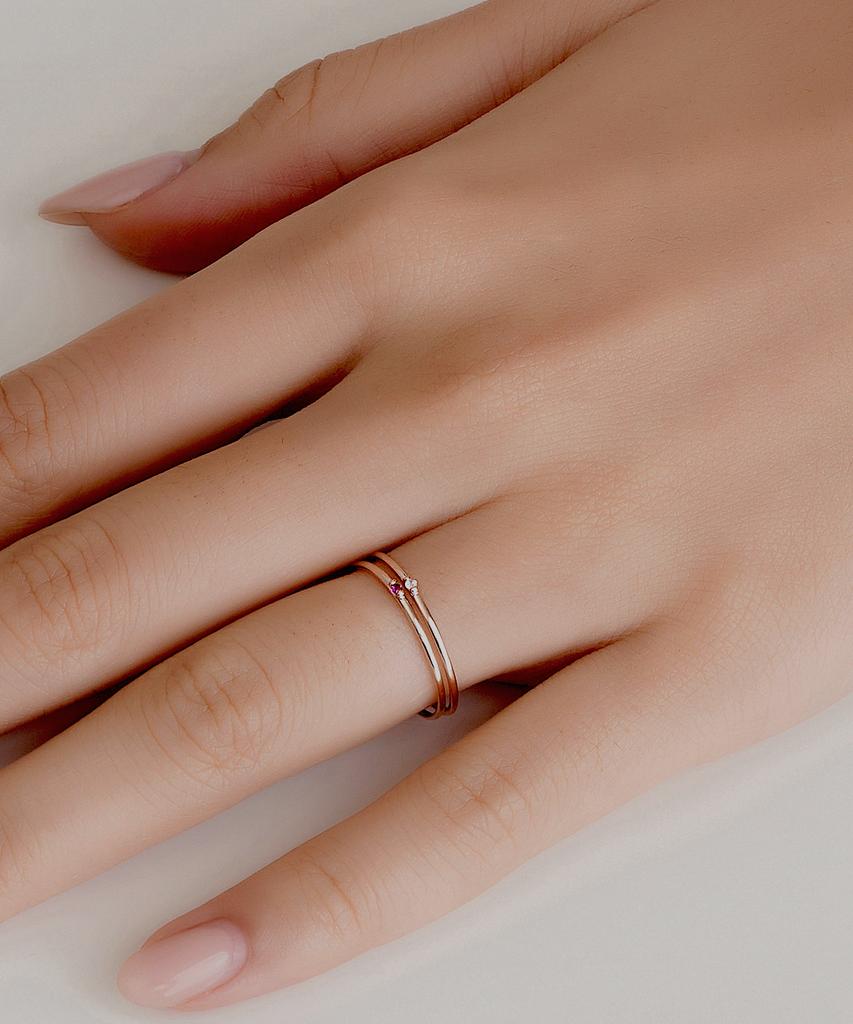 Helene Jewelry 14K Маленькое кольцо с кубическим цирконием 'Miss' (Тип Б)