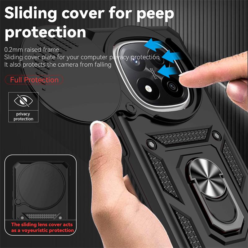 Для Xiaomi Redmi Note 14 Pro Plus чехол Armor Slide Lens Protector Phone Cover Redmi Note 14 Pro+ 5G Ring Stand Shockproof Funda