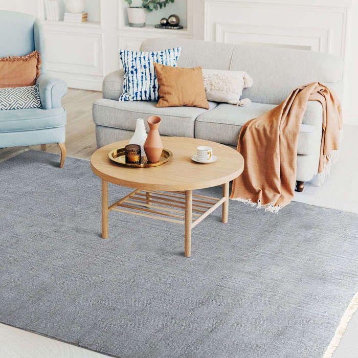 Tapis en jute et coton avec franges gris clair 120x170 - style bohème