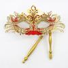 Fancy Party Masque Metal Masque with Handheld Stick Half Face Venetian Masque with Rhinestones for Women Men Prom Ball Mardi Gras Masquerade