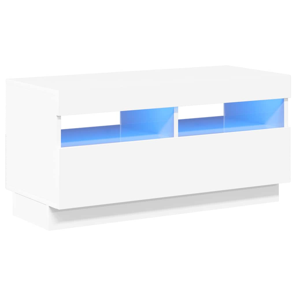 Vidaxl Szafka Pod Tv Z Oświetleniem Led, Biała Z Połyskiem, 80X35X40Cm