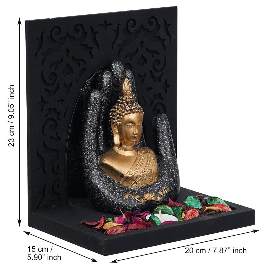 Grey Golden Resin Palm Lord Buddha Idol Tea Light Candle Holder| Gautam Buddha Statue Tea Light Holder Diwali Decoration Items