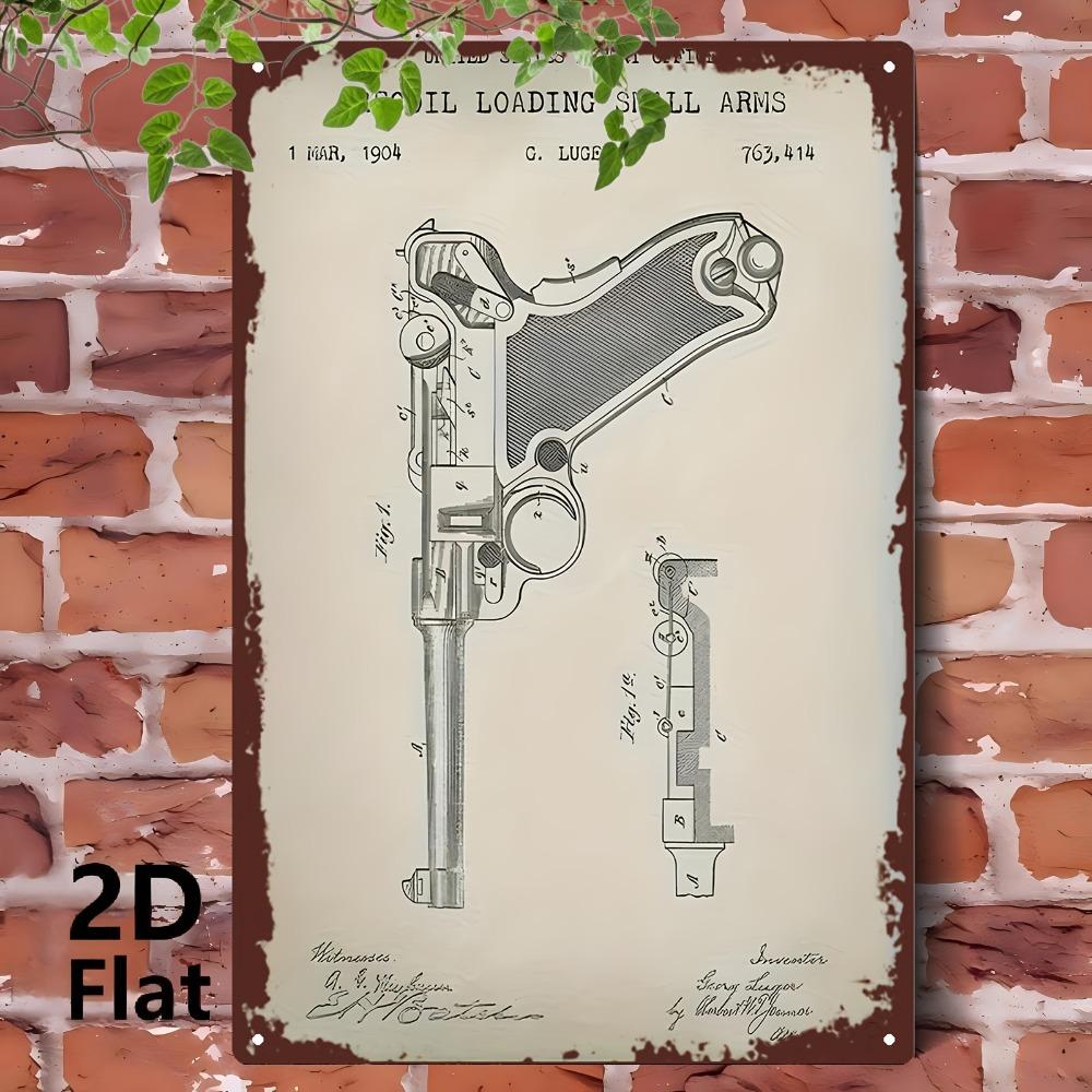 Металлическая жестяная табличка D Flat Luger Pistol, x дюймов, винтажное настенное искусство для дома, бара, гаража