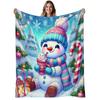 1pc Cozy Snowman Flannel Blanket - Soft Warm Bedspread with Cute Snowman & Snowflake Winter Pattern, 280gsm All-Season Bed Cover for Sofa or Bed, Chri