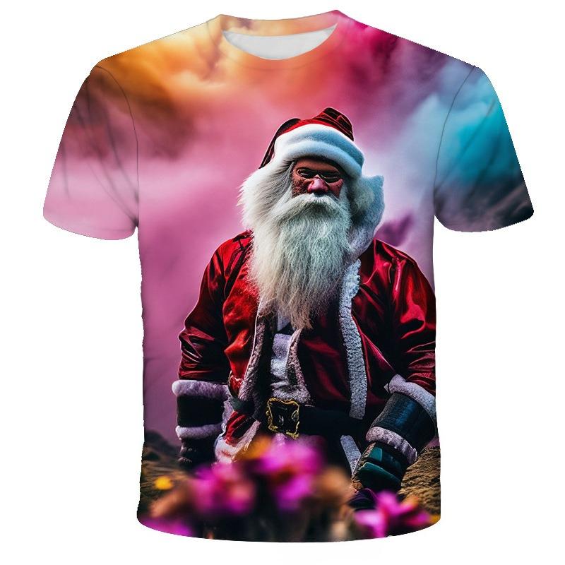 Fashionable Personalized Santa Claus Pattern 3D Printed New Men's Casual Comfortable Soft Loose Short Sleeved T-shirt