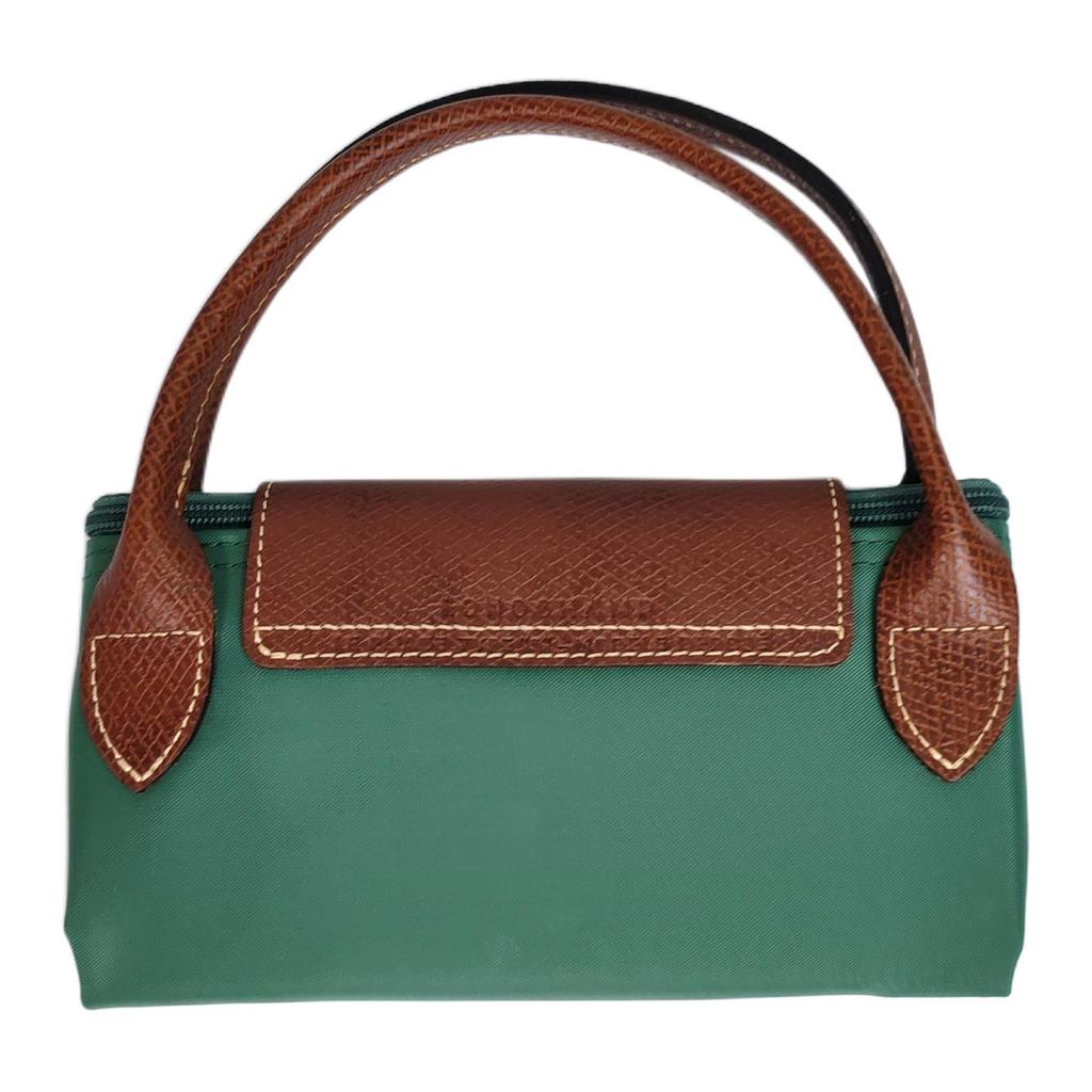 Longchamp Le Pliage Original Минималистичная сумка-тоут для ежедневных поездок Логотип Текстурированный нейлоновый холст и кожа Пельмень Маленькие женские сумки-тоут Шалфей 1621089P84
