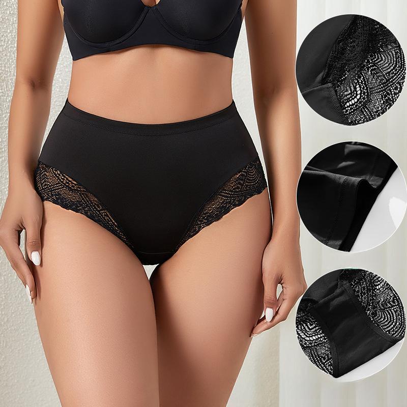 Women's Lace Stitching Seamless Panties High Waist Large Size Briefs Hip Lifting Underwear M-2XL