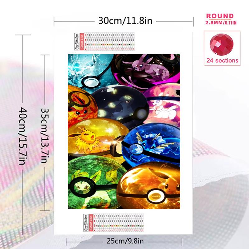 Pokemon Pattern 3pcs 100% Round Full Drill 5D DIY Diamond Painting Embroidery Cross Stitch Rhinestone Décor
