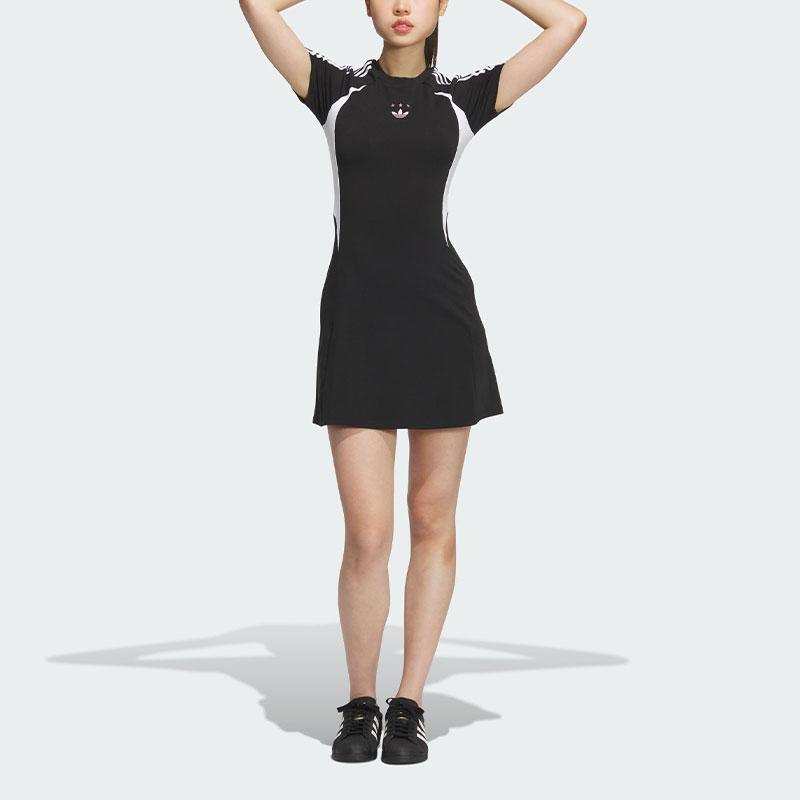 adidas Оригинальное женское платье-трапеция с эластичной талией Черное JD1135