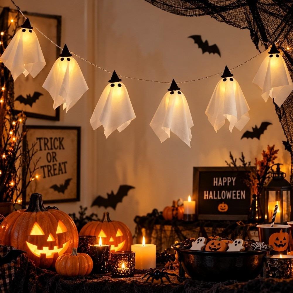 Warm White Halloween String Lights Soft Glowing Decorative Lamp Lights Ghost Light String Porch