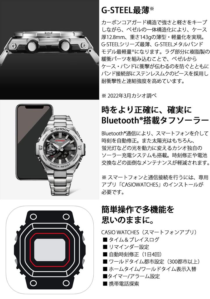 Часы Bluetooth, оснащенные серебристым [Casio] G-Shock [G-STEEL GST-B500D-1AJF Мужские
