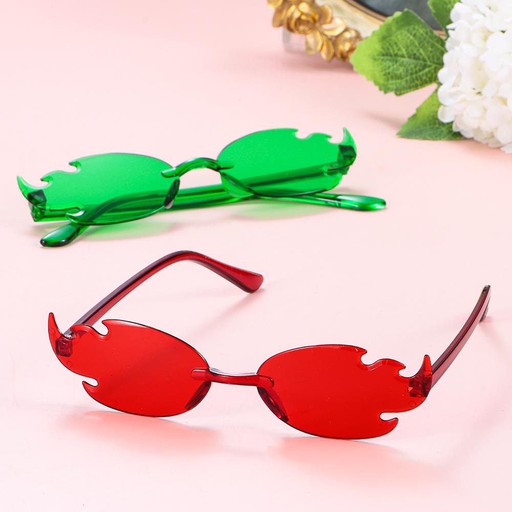Солнцезащитные очки в форме пламени без оправы, красочные вечерние очки для косплея для женщин и мужчин