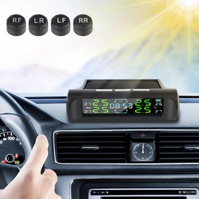 Система контроля давления в шинах автомобиля Цифровой ЖК-дисплей 0-6 бар 4 датчика USB / Солнечный TPMS Автомобильные системы охранной сигнализации с цифровыми часами
