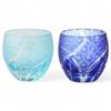 Mizukage Kiriko Pair of Glasses for Cold X Ranbori Komon Aqua Bishou J-kitchens Egg-Shaped Sake, 5.5 5.9cm, 100cc, (Small Pattern) & Blue, (Current