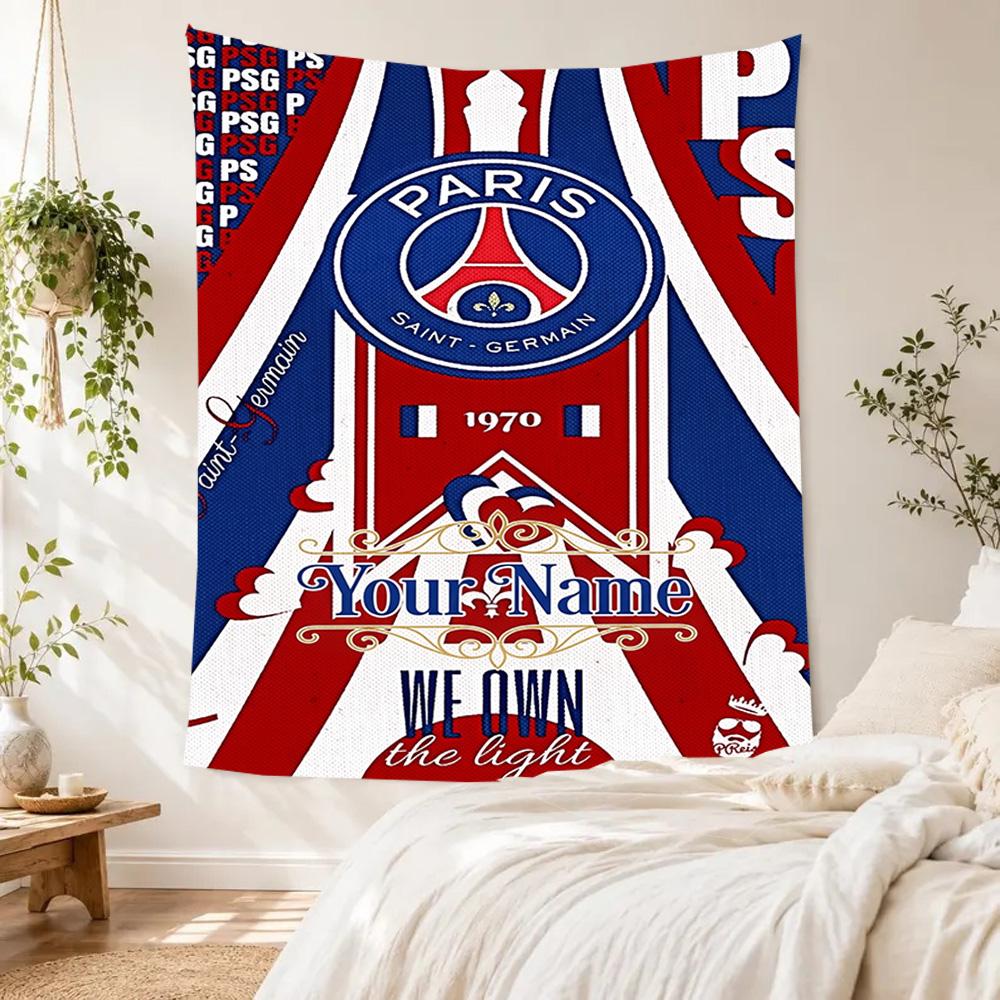 Paris Saint-germain Personalized Text Tapestry Cozy Personalized Tapestry Ultra-Soft Great for Home Decor Four Seasons Decor