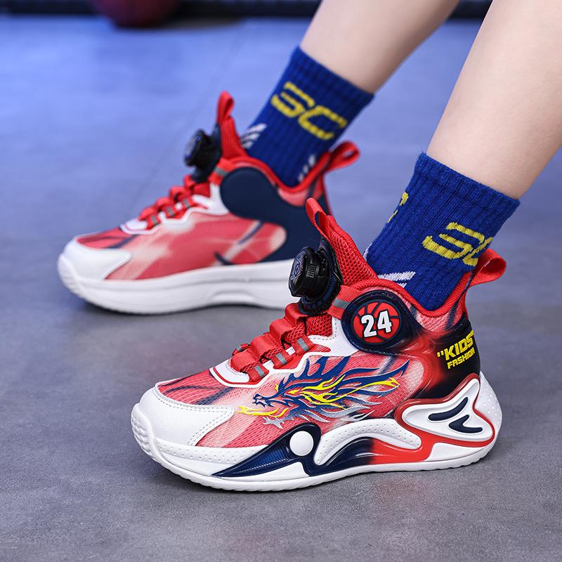 Спортивная обувь для мальчиков, новые вращающиеся кнопки, противоскользящие износостойкие кроссовки для бега, студенческие настоящие боевые баскетбольные кроссовки