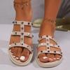 Fashion Rivet Ladies Shoes 2024 New Open Toe Women's Slippers Summer Rome Solid Outdoor Casual Beach Flat Comfortable Slippers Zapatos
