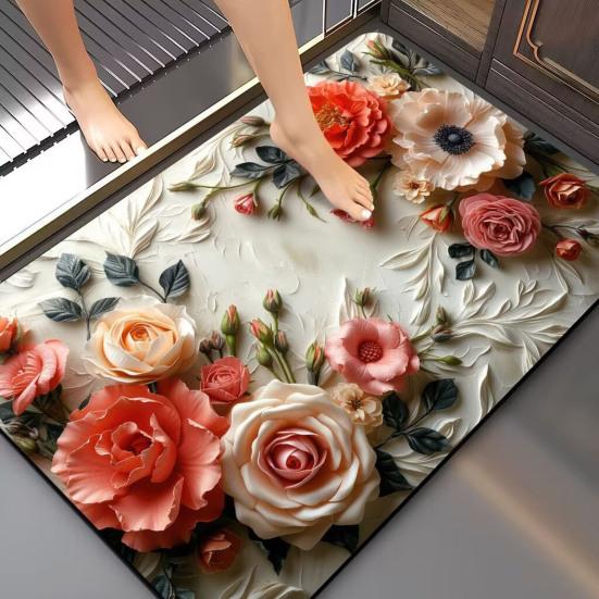 3D Визуальный Цветочный Коврик для Пола Мягкий Впитывающий Диатомовая Грязь Коврик для Двери Нескользящие Коврики для Ванны для Ванны Ванной Комнаты Кухни