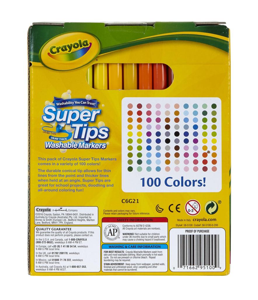 Crayola Marker Removable Marker Pen 100 цветов Super Tips Оригинальный продукт 585100