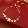 Elegant Gold Plated Cats Eye Stone Flower Bracelet Women Delicate Floral Design Luxury Minimalist Jewelry