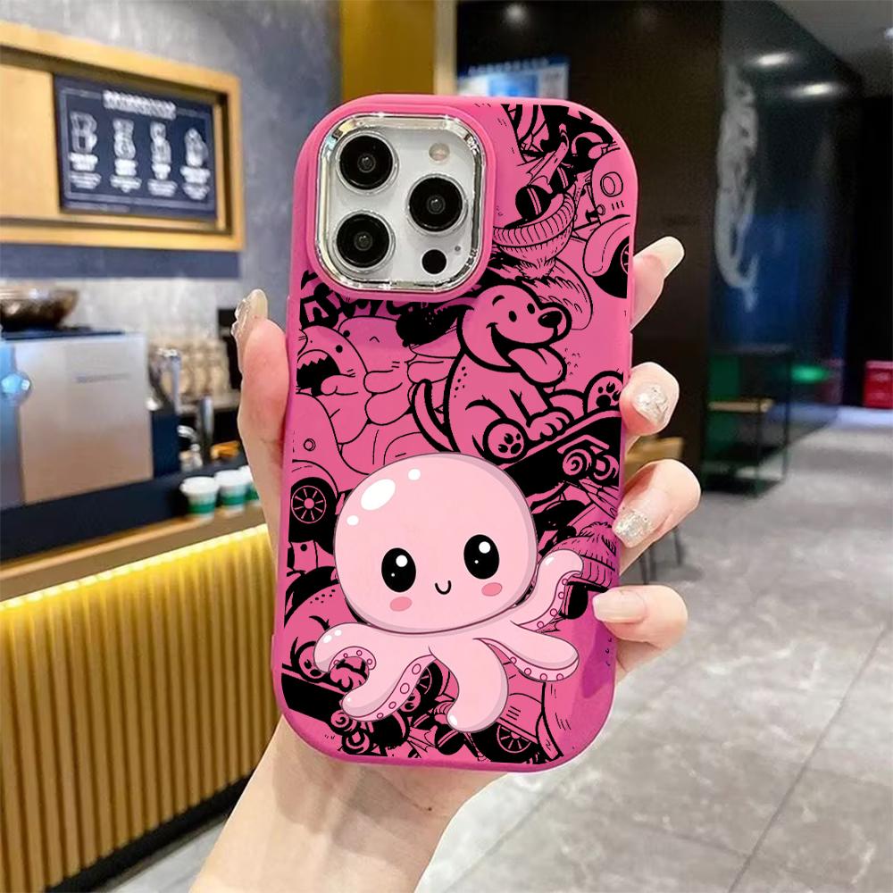 Phone case: 2D flat design, suitable for iPhone 18 17 16 15 14 13 Pro protective case, pink little octopus, perfect Christmas and Halloween holiday gi