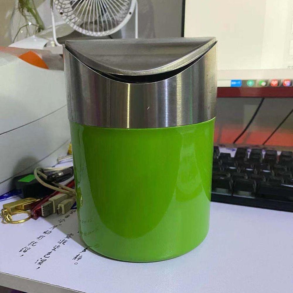 Stainless Steel Desktop Trash Can Rust-proof Creative Storage Bin Mini Flip Trash Can Bathroom