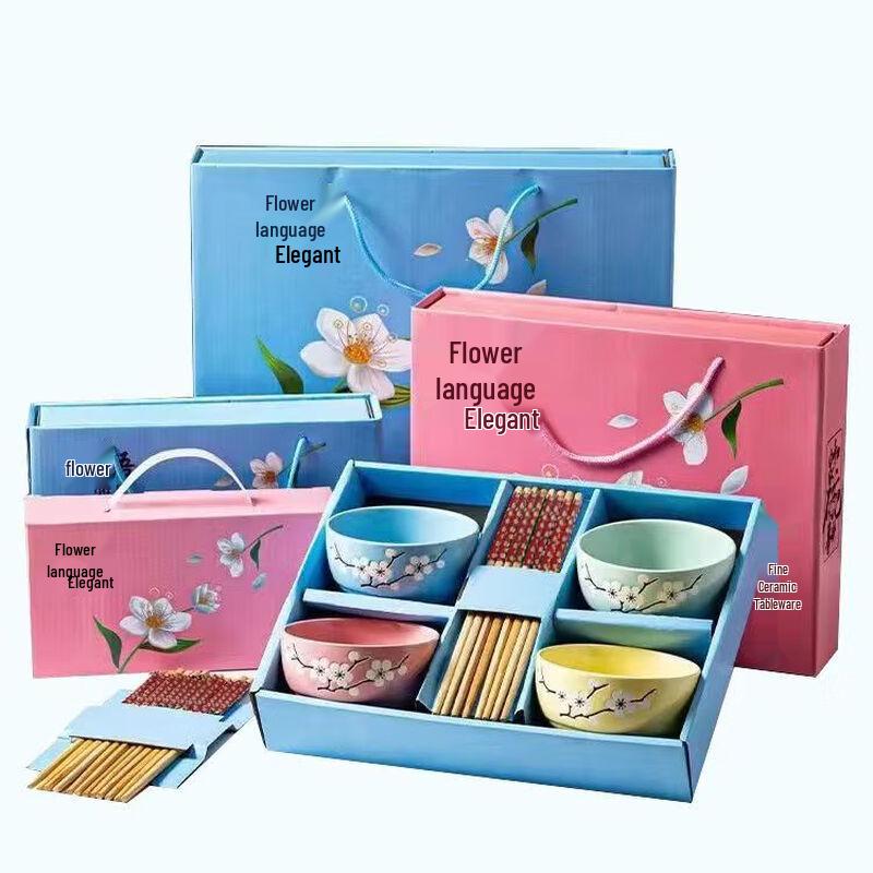 Набор сине-белой фарфоровой пиалы и палочек для еды